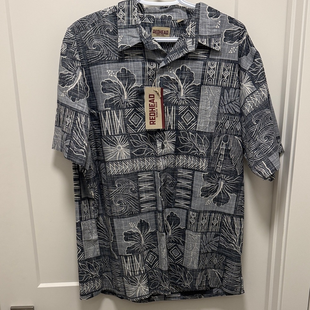 RedHead Men's Gray and White Patterned Shirt